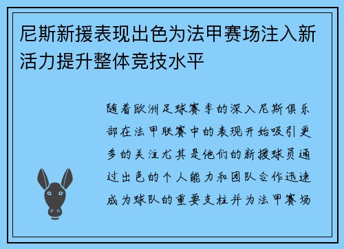 尼斯新援表现出色为法甲赛场注入新活力提升整体竞技水平