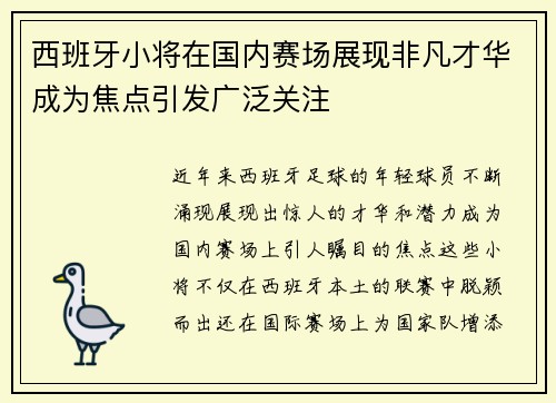 西班牙小将在国内赛场展现非凡才华成为焦点引发广泛关注