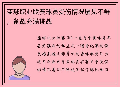 篮球职业联赛球员受伤情况屡见不鲜，备战充满挑战