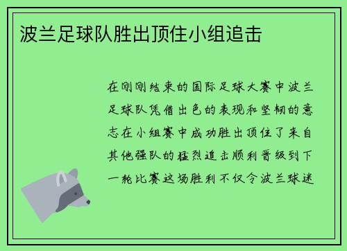 波兰足球队胜出顶住小组追击